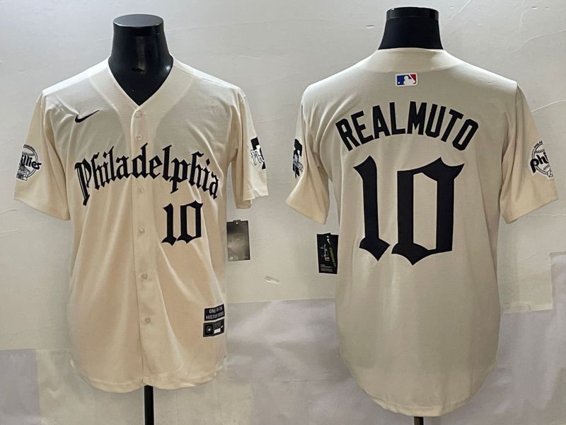 Men 2025 Philadelphia Phillies #10 Realmuto Cream Five generations Joint Name Nike MLB Jersey style 4